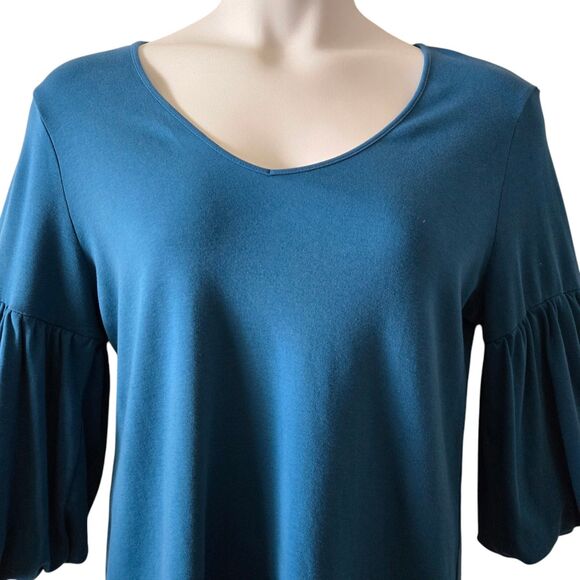 Halogen Women's Blue Flare-Sleeve V-Neck Top • Supima Cotton Jersey Knit Plus 2X - Picture 4 of 8